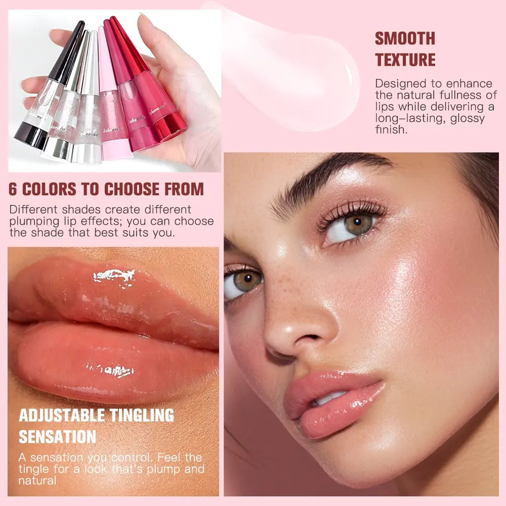 Moisturizing Lip Plumper, Nourishing Lip Gloss, Instant Fullness & Glossy Finish, Long-Lasting Moisture, Boosts Volume for Fuller-Looking Lips, Hydrating Formula, 6 Shades for All Skin Tone, Cosmetics