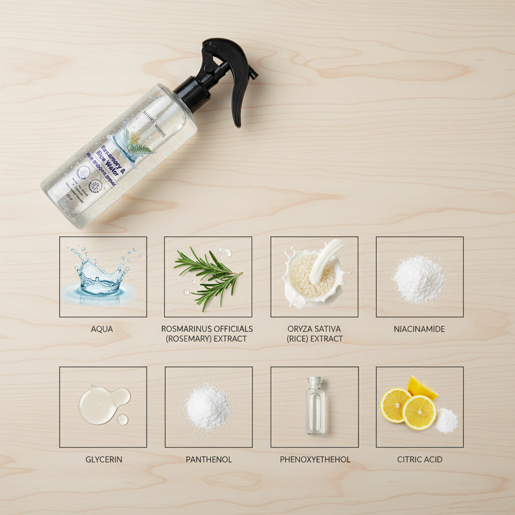 Rosemary Water and Rice Water |100% Natural Extract | Soft & Smooth Hair Non-Greasy & Fast Absorbing | 200 ml