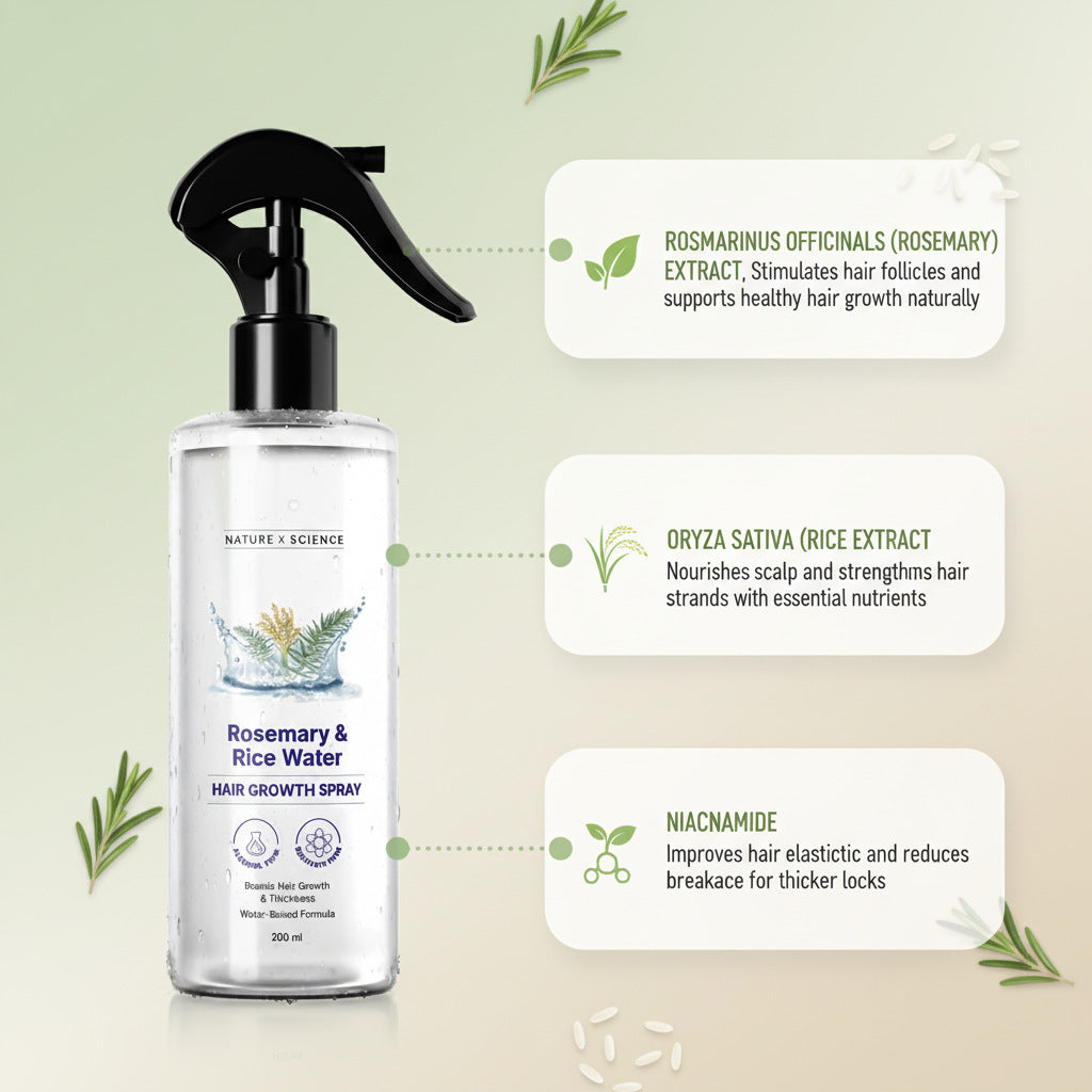 Rosemary Water and Rice Water |100% Natural Extract | Soft & Smooth Hair Non-Greasy & Fast Absorbing | 200 ml